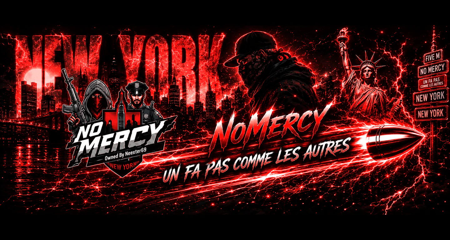 NoMercy RP 🗽 -> FREE-ACCES ✅ -> Qualité WL Exigé 😍 -> discord.gg/nomercyv3 🔫 FiveM server banner