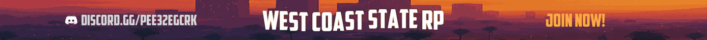 🌴 West Coast State RP 🌴 | 👮♂️ FivePD ➜ Emergency Response Simulator | CivilianRP | 👮♂️ Police | 👨🚒 Fire | 🚑 EMS | vMenu FiveM server banner