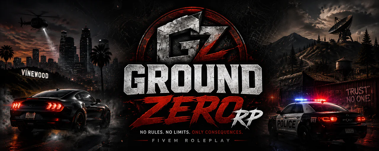 Ground Zero RP | Jobs | Gangs | PD/EMS | Hiring | Join Discord FiveM server banner