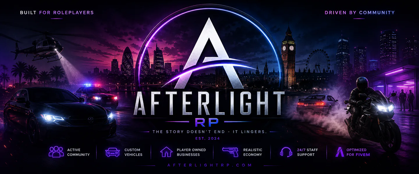 Afterlight Roleplay!!!!! NOW OPEN !!!!!! FiveM server banner
