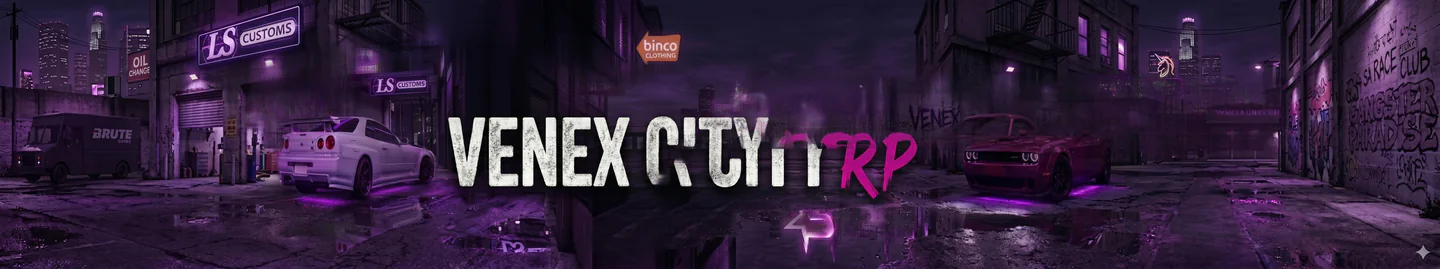 🏙️ VENEX ROLEPLAY ┃ [ SERIOUS RP 18+ ] ┃ ⚡ Estabilidad Garantizada ━━━━━━━━━━━━━━━━━━ 🔫 Crimen Real 👮 LSPD Activa 💵 Economía Hard 🏭 Sistema de Negocios 📖 Lore Único ━━━━━━━━━━━━━━━━━━ 🏙️ Conquista la ciudad FiveM server banner