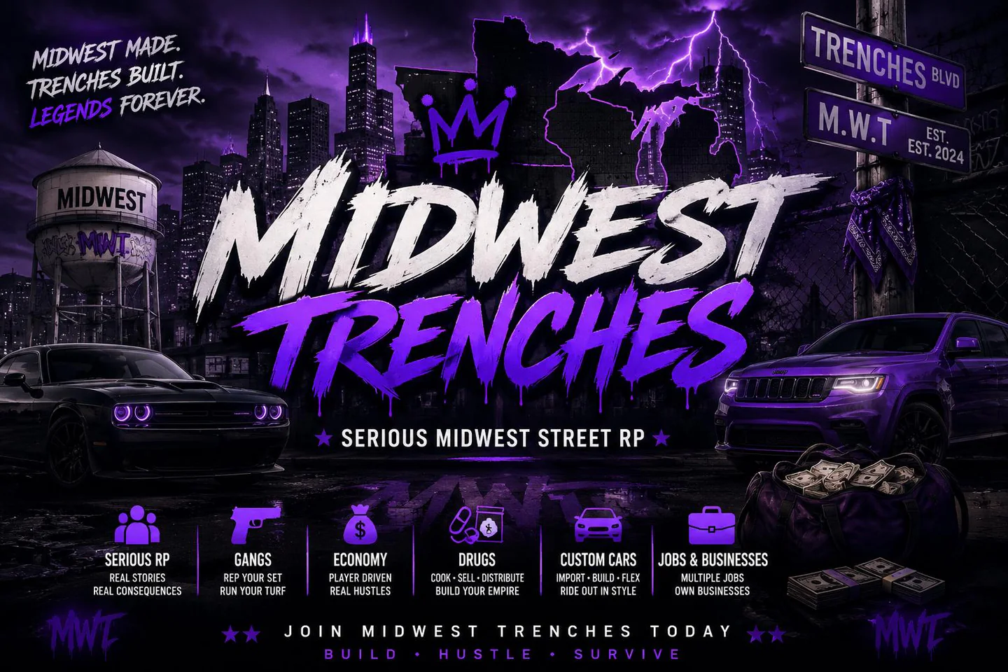 MidWest Trenches | Serious RP | Gangs | Economy FiveM server banner