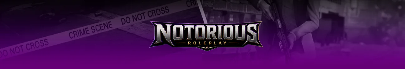 Notorious RP ➜ Gang System ➜ Custom Jobs ➜ Active PD ➜ Hopouts FiveM server banner