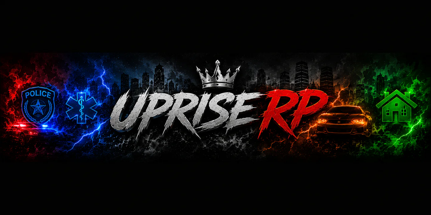 ⚡ Uprise RP ⚡ | 🚘 Custom/Luxury Vehicles | 🔫 Gangs & Turf Wars | 🚓 PD & 🚑 EMS | 🔧 Mechanic | 🏢 Player-Owned Businesses | 💬 Discord.gg/6u3jsZ5sPr FiveM server banner