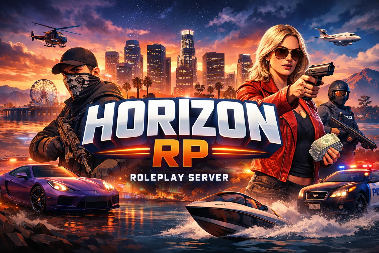 🌅 Horizon RP ⭐ Nejlepší Non‑WL RolePlay server na CZ/SK scéně.🔥 WL OFF • Hraj hned • 24/7 aktivita💼 Volné frakce • 💸 Peníze na začátek🌍 Horizon RP — místo, kde začíná tvoje story FiveM server banner