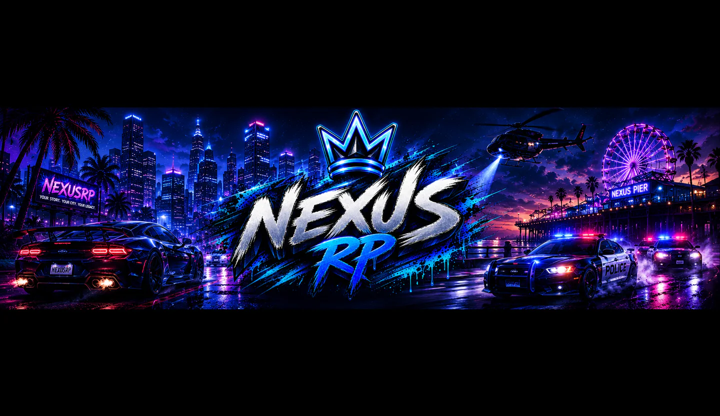 🌆 NexusRP | ✅ Freie Einreise bis 01.10.2026 | 🎙️ TeamSpeak Voice | 💎 Performance | 🌱 Anfängerfreundlich | 💰 Startgeld FiveM server banner