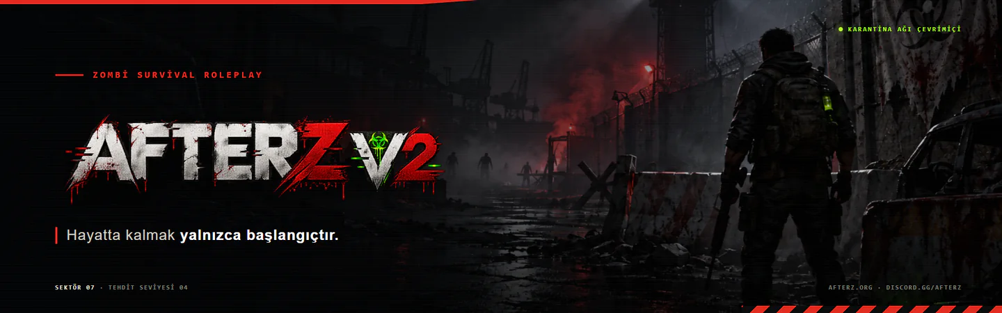 AfterZ V2 | Kıyametin Ardından Hayatta Kalmak Yalnızca Başlangıçtır FiveM server banner