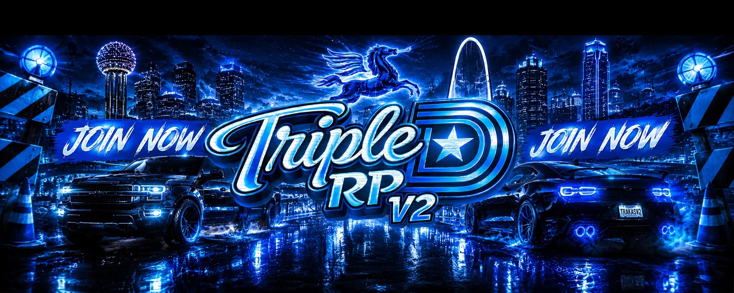 TRIPLE D RP V2 💙🖤🤍 Semi-Serious RP |🔞 18+ | 🎥 Streamer Friendly |👑 Active Staff & Owners | Growing Community 🚀 FiveM server banner