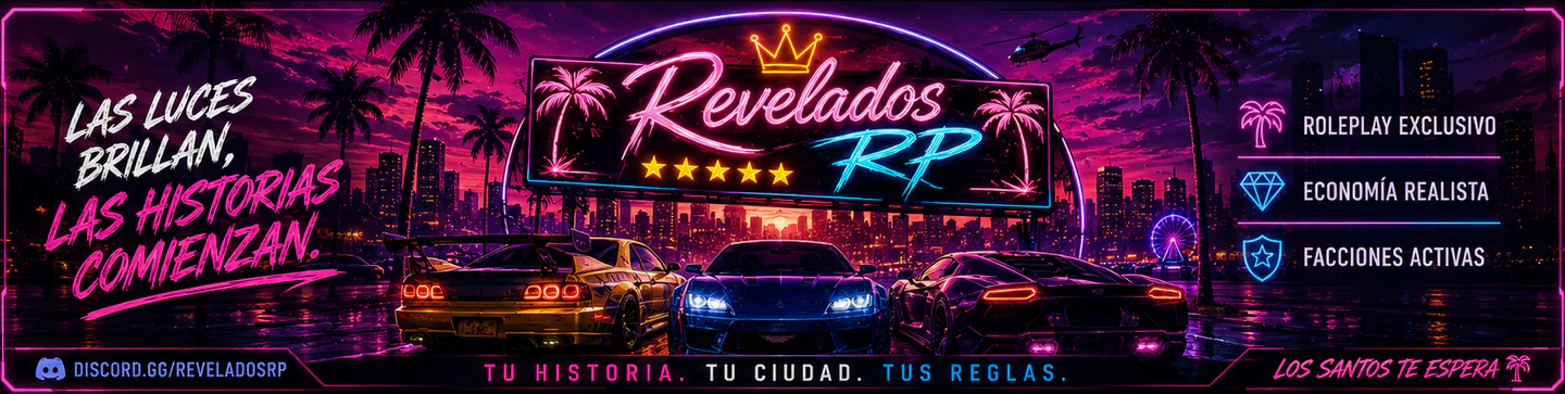 🌴 REVELADOS RP 🌴 | Tu Historia, Tus Reglas | Roleplay Exclusivo FiveM server banner