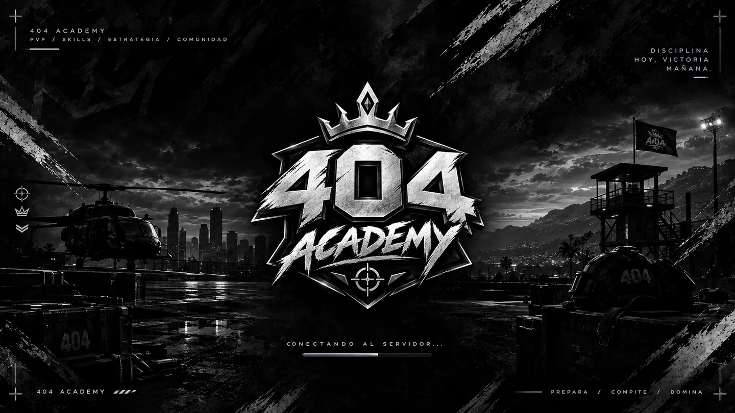 404 ACADEMY ✘ PVP COMPETITIVO ✘ RANKED ✘ DUELS ✘ TDM ✘ FFA ✘ CUSTOM WEAPONS FiveM server banner