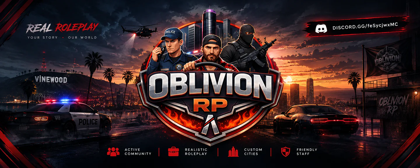 Oblivion RP built with QBCore Framework by JericoFx & Kakarot & Hamy! FiveM server banner