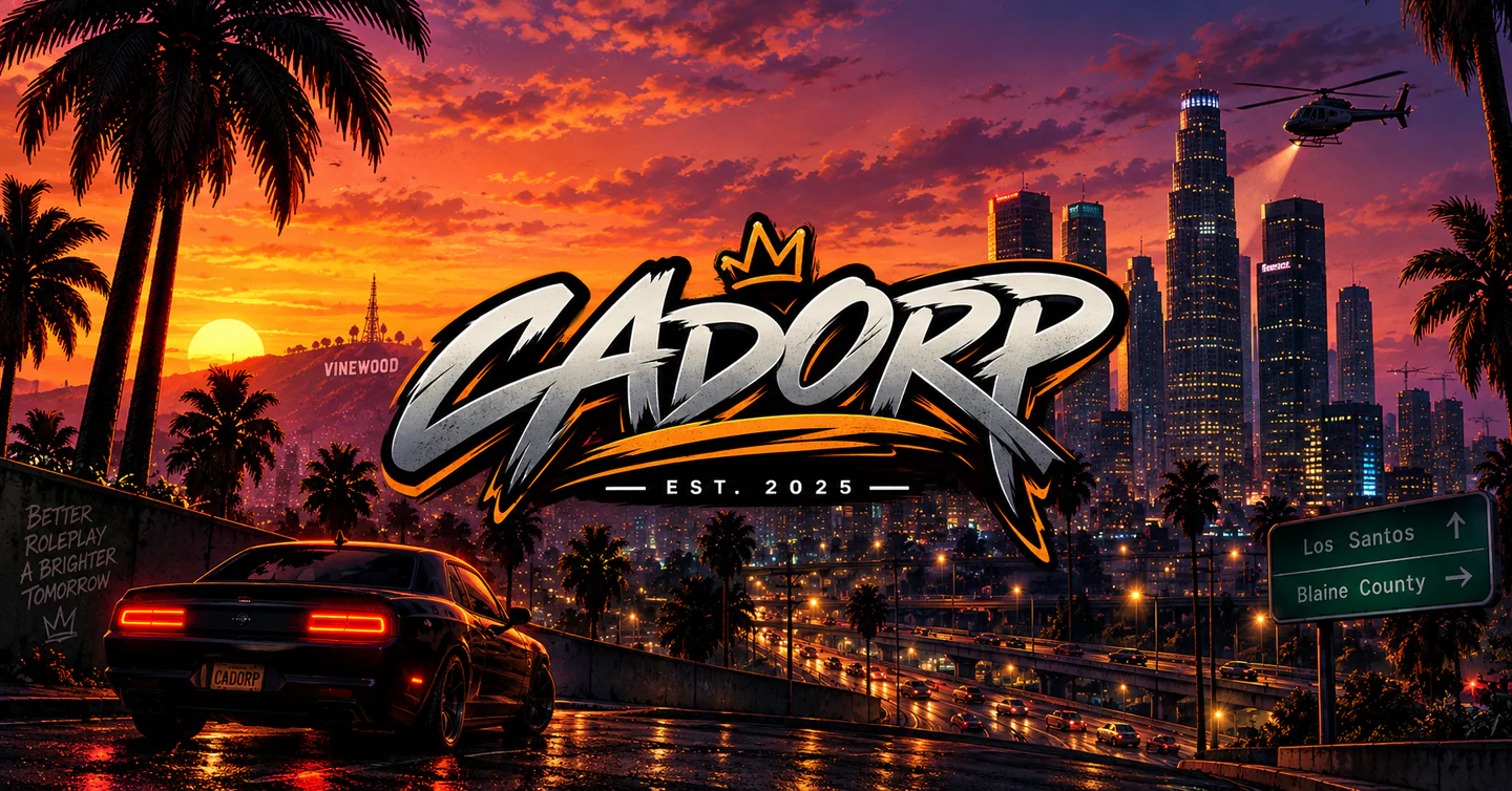 CADORP | Serious RP | Semi-Economy | All Departments Hiring | Custom Cars & Scripts | discord.gg/cadorp FiveM server banner