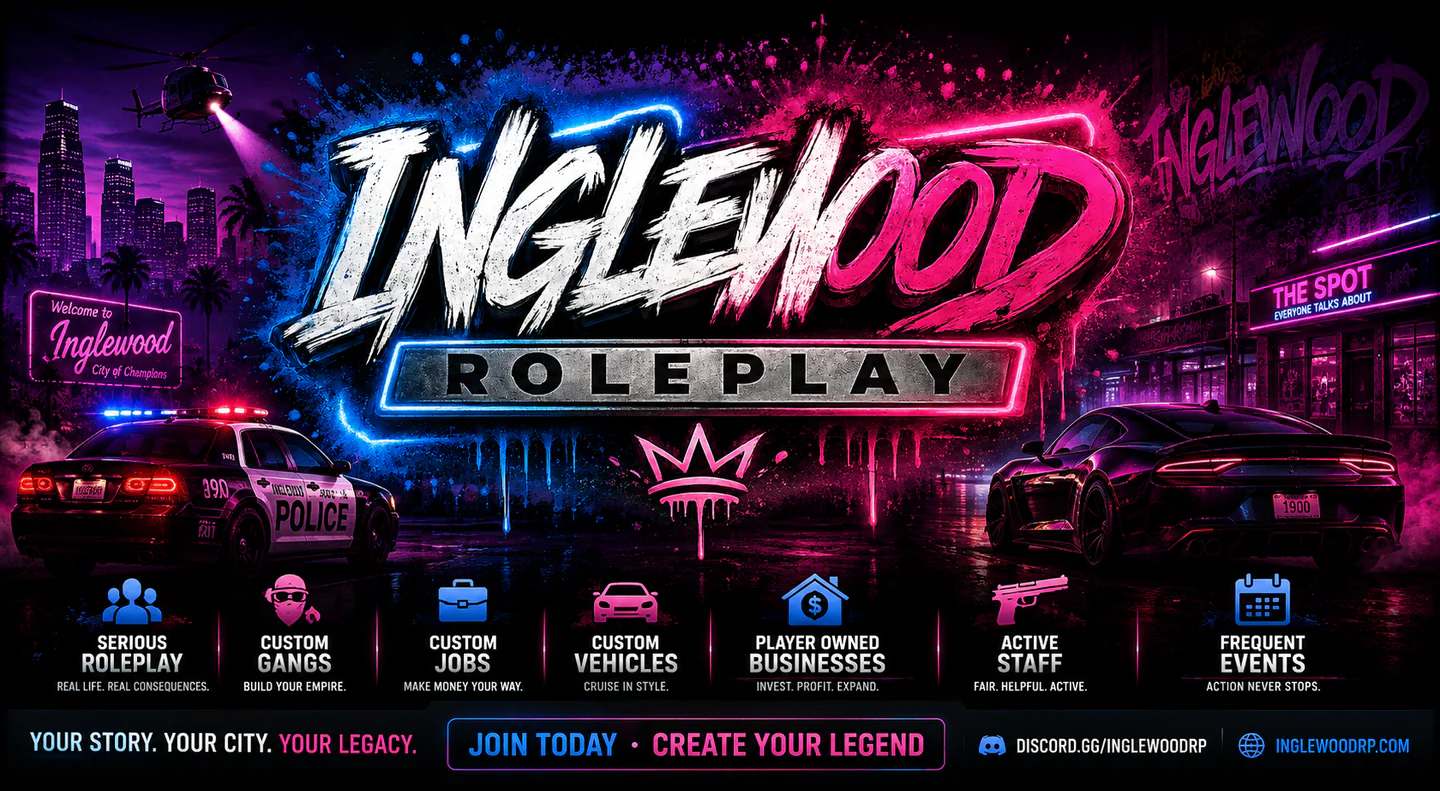 Inglewood Roleplay | Serious Los Angeles RP | Custom Cars & Clothing FiveM server banner