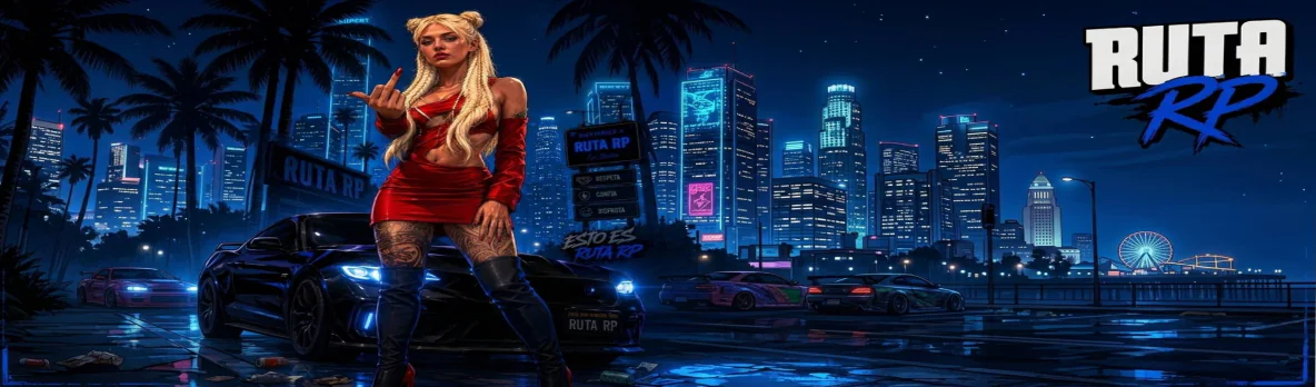 ✨ Bienvenidos a Ruta Rp 🎖️ Mafias, 🔫 Bandas, 🏢 Locales, 🏠 Casas, 🚗 Coches, Slots ampliables..! FiveM server banner