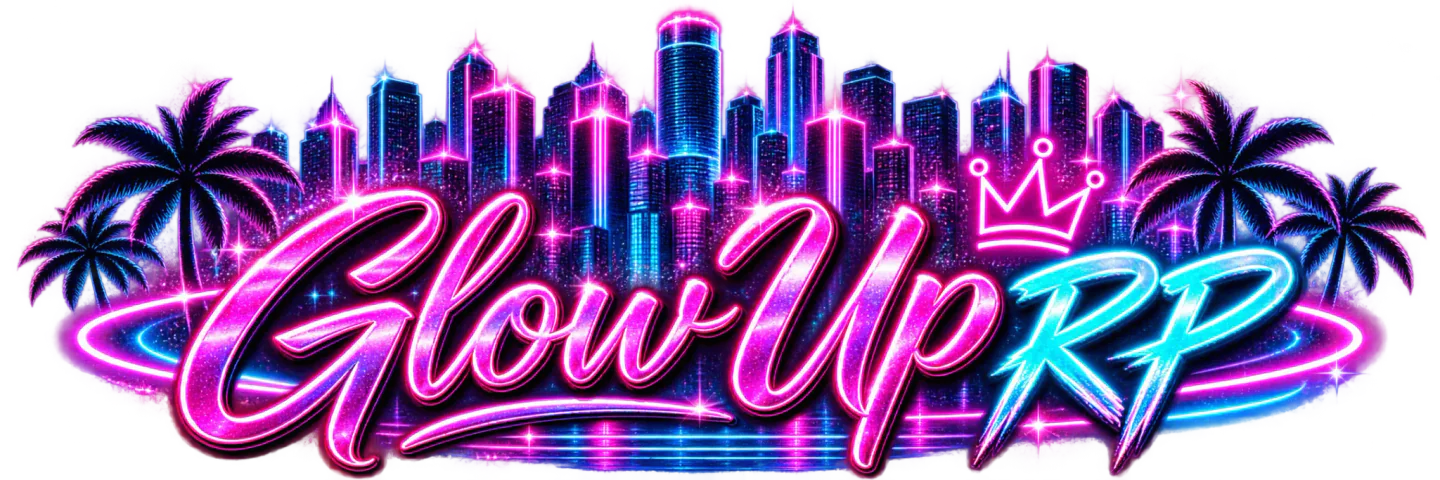 🔥 GLOW UP 2.0 WL | SEMI SERIOUS RP | 🚀 JUST OPENED | 💰 $50K STARTING CASH | 🏎️ FREE CAR / MLO / GANGS | 🚓 ACTIVE LAPD & EMS | 🏎️ 250+ CUSTOM CARS | 🔫 GANGS & CRIME | 🎙️ STREAMER FRIENDLY FiveM server banner