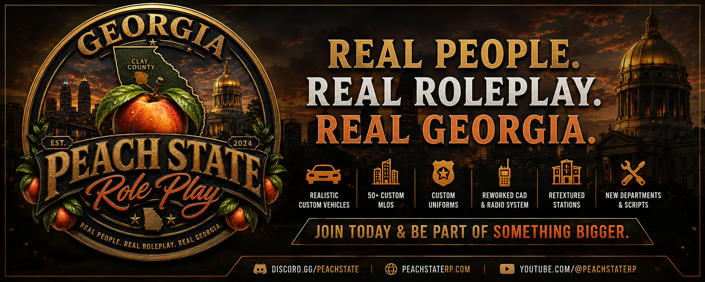 Georgia Peach State Roleplay|New Release|vMenu|Georgia Based|Realistic FiveM server banner