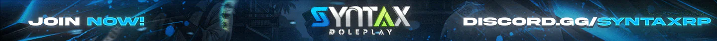 👑 Syntax RolePlay 👑 | ✨ JUST OPENED! ✨ | 🔫 FREE GANGS 🔫| 💸 Starter Cash 💸| 🚨 Hiring LEO/EMS 🚨| AUS FiveM server banner