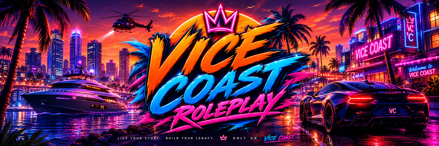 🚨 GRAND OPENING 🚨 Vice Coast RP | 18+ FiveM server banner
