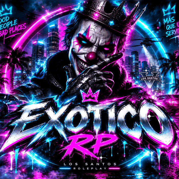 | EXOTICO RP|🌡️220 FPS🌡️||📕SIN WHITELIST📕||💊DROGAS UNICAS💊||👖ROPA REAL👕||🚗AUTOS REALES🚗||🔪GANGAS MAFIAS🔪||🧙KILL-AC🧙|| FiveM server banner