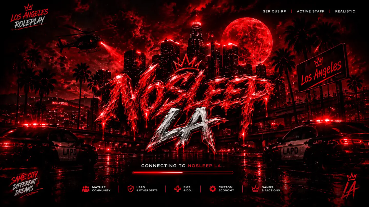 🌴🌆 𝐍𝐎𝐒𝐋𝐄𝐄𝐏 𝐋𝐀 🌆🌴 | 🔥 𝐋𝐎𝐒 𝐀𝐍𝐆𝐄𝐋𝐄𝐒 𝐆𝐑𝐀𝐍𝐃 𝐎𝐏𝐄𝐍𝐈𝐍𝐆 🔥 | 🔞 𝐒𝐄𝐑𝐈𝐎𝐔𝐒 𝐑𝐏 🔞 | 🚔 𝐋𝐀𝐏𝐃 𝐀𝐂𝐓𝐈𝐕𝐄 🚔 | 🚑 𝐄𝐌𝐒 𝐀𝐂𝐓𝐈𝐕𝐄 🚑 | ⚖️ 𝐃𝐎𝐉 ⚖️ | 🩸 𝐆𝐀𝐍𝐆𝐒 & 𝐅𝐀𝐂𝐓𝐈𝐎𝐍𝐒 🩸 | 🔫 𝐑𝐄𝐀𝐋𝐈𝐒𝐓𝐈𝐂 𝐋𝐀 𝐒𝐓𝐑𝐄𝐄𝐓 𝐋𝐈𝐅𝐄 🔫 | 🏎️ 𝐂𝐔𝐒𝐓𝐎𝐌 𝐂𝐀𝐑𝐒 & 𝐂𝐀𝐑 𝐌𝐄𝐄𝐓𝐒 🏎️ | 🏢 𝐏𝐋𝐀𝐘𝐄𝐑-𝐎𝐖𝐍𝐄𝐃 𝐁𝐔𝐒𝐈𝐍𝐄𝐒𝐒𝐄𝐒 🏢 | 🌴 𝐖𝐄𝐒𝐓 𝐂𝐎𝐀𝐒𝐓 𝐕𝐈𝐁𝐄𝐒 🌴 | 🔥 𝐀𝐂𝐓𝐈𝐕𝐄 𝐒𝐓𝐀𝐅𝐅 🔥 | 💯 𝐁𝐈𝐆 𝐋𝐀 𝐄𝐍𝐄𝐑𝐆𝐘 💯 | 📲 𝐅𝐋𝐘 𝐈𝐍 𝐓𝐎𝐃𝐀𝐘! 📲 FiveM server banner
