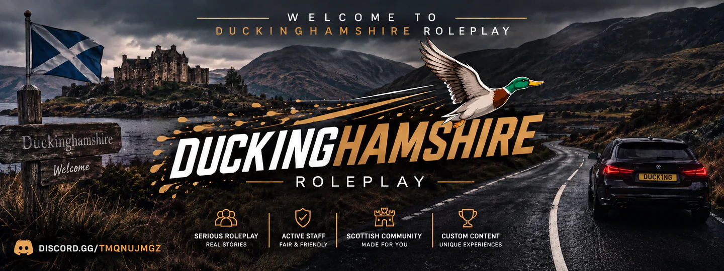 🔥 Duckinghamshire Roleplay󠁢󠁳󠁣󠁴󠁿 |🔥Roleplay | 💼 Whitelisted Jobs | 💷 Realistic Economy FiveM server banner